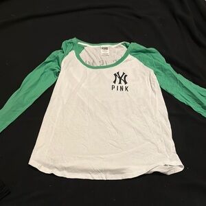 PINK Victoria's Secret White and Green Raglan Long Sleeve Jersey